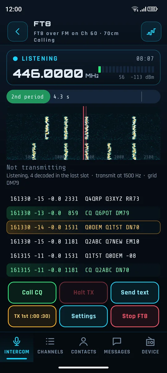 FT8 over FM on 446.000 MHz with decoded demo stations