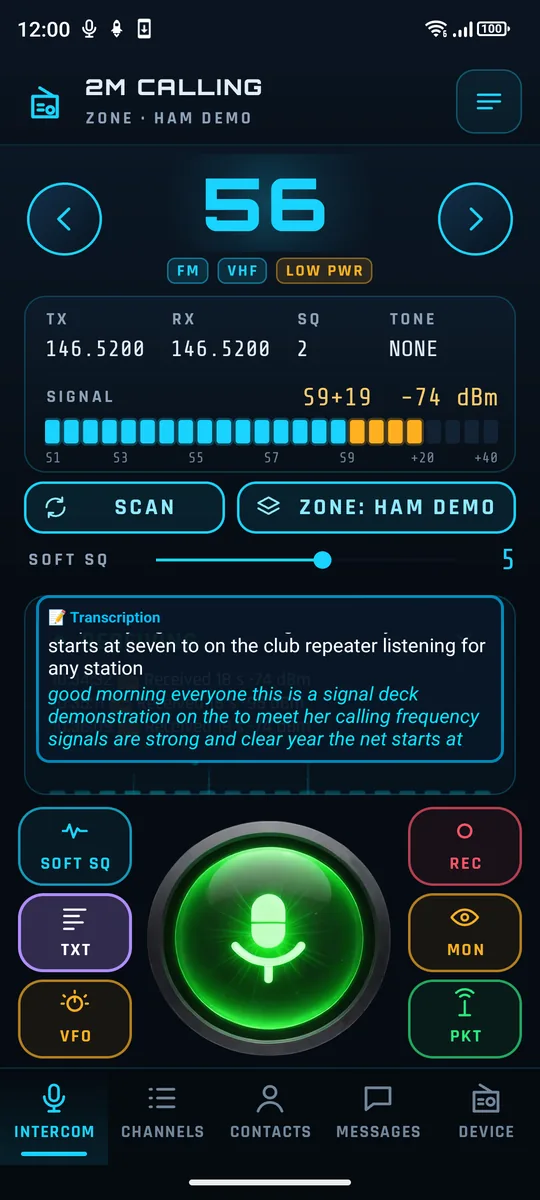 Intercom on 2m Calling with live captions of a received call